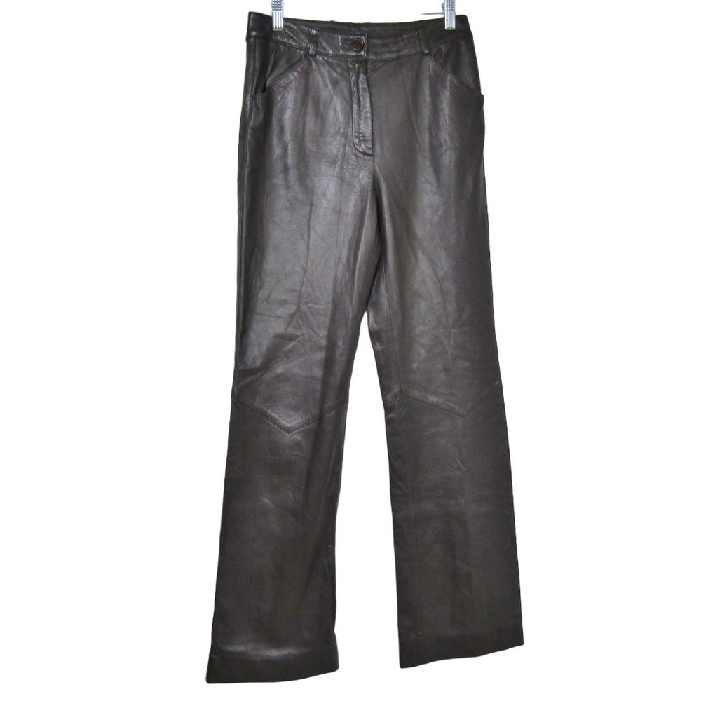 VTG ST JOHN Marie Gray Black Buttery Soft LEATHER Pants Zip Legs Silk Lined 8